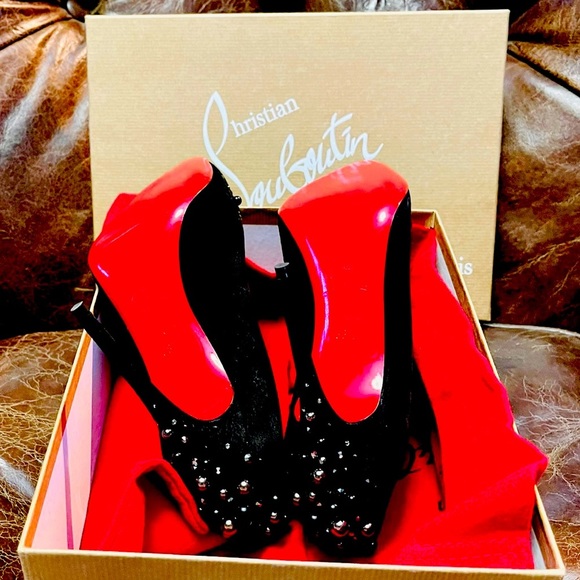 CHRISTIAN Louboutin, Pigalle Follies 100mm. Suede metallic studs & Strass EU38.5 - Picture 8 of 11